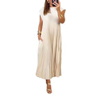 Damen Maxikleid mit plissiertem Design und seitlichen Taschen R&B