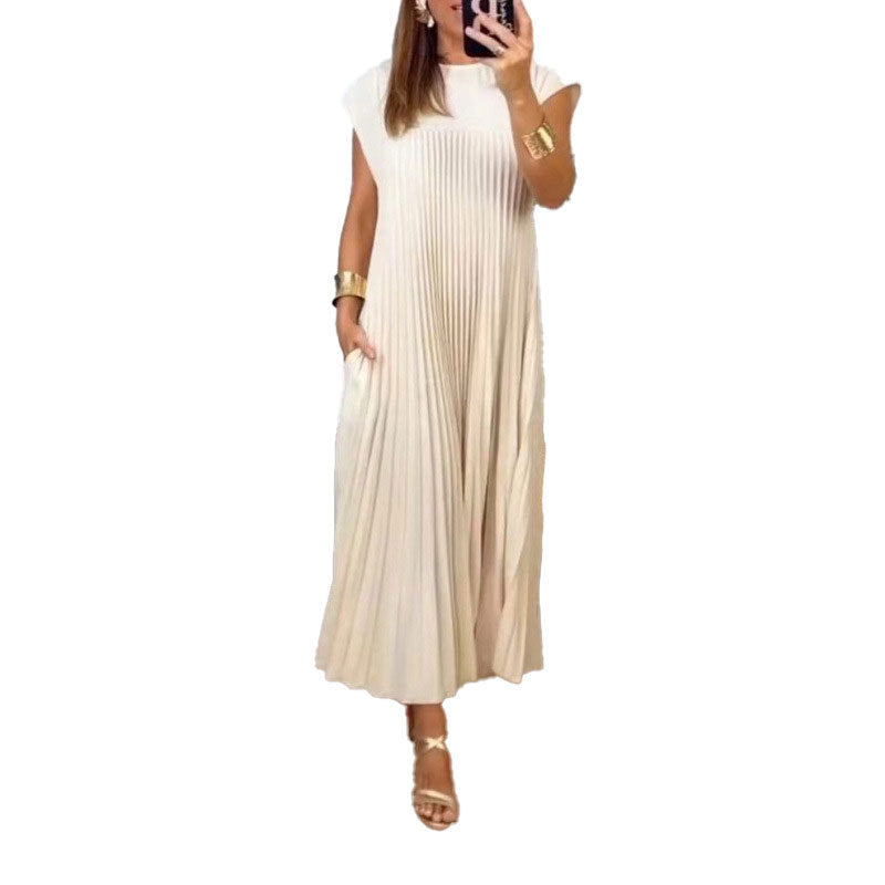Damen Maxikleid mit plissiertem Design und seitlichen Taschen R&B