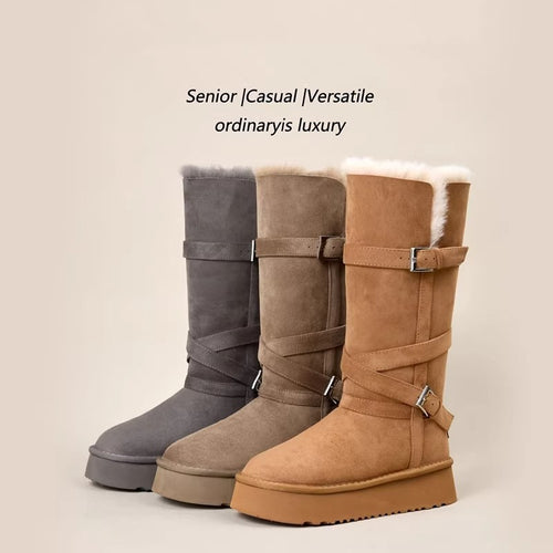 Damen elegante langschaft Stiefel mit verstellbaren Schnallen und rutschfester Sohle R&B