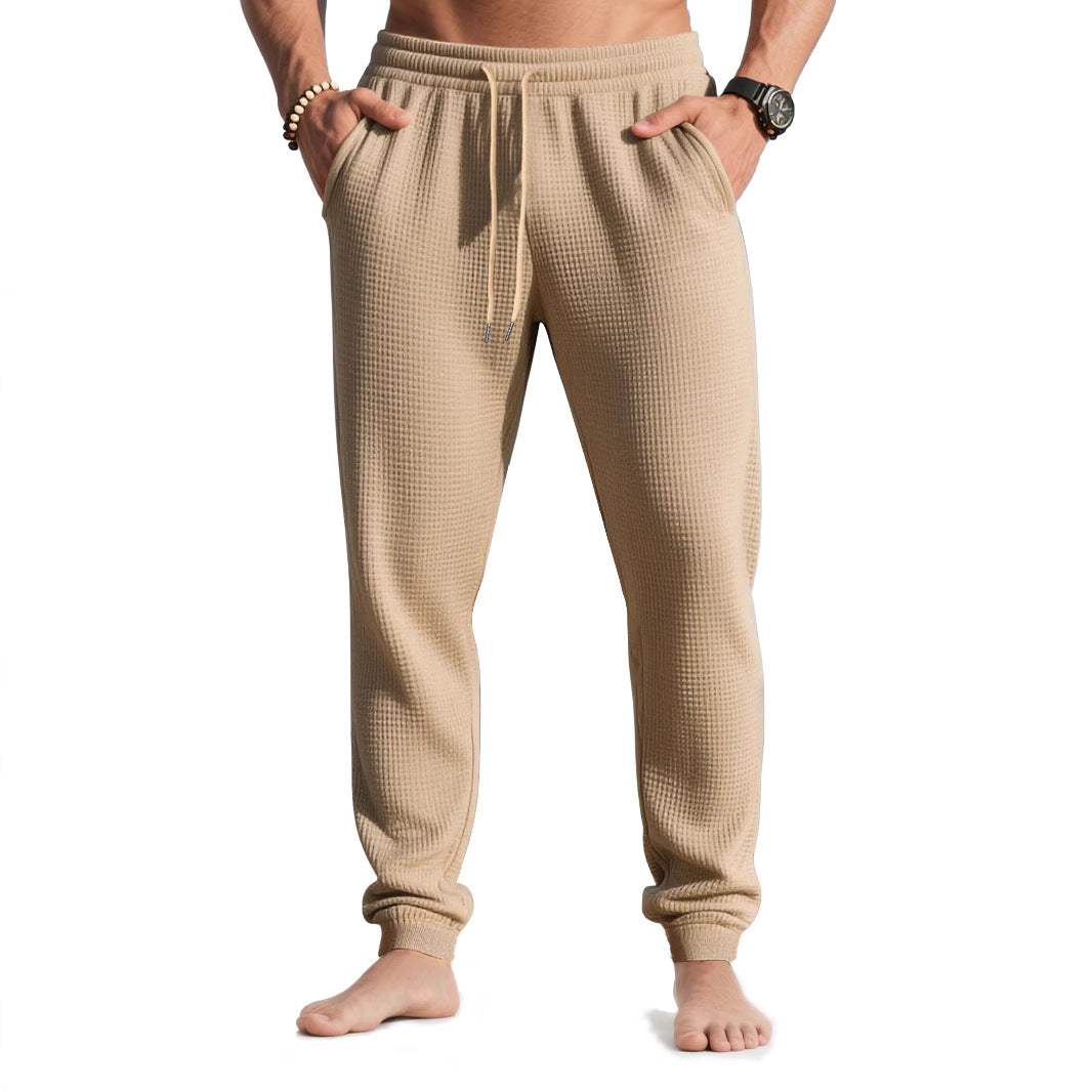 Herren nan Waffelstruktur-Loungehose mit elastischem Bund Kordelzug und Eingrifftaschen R&B