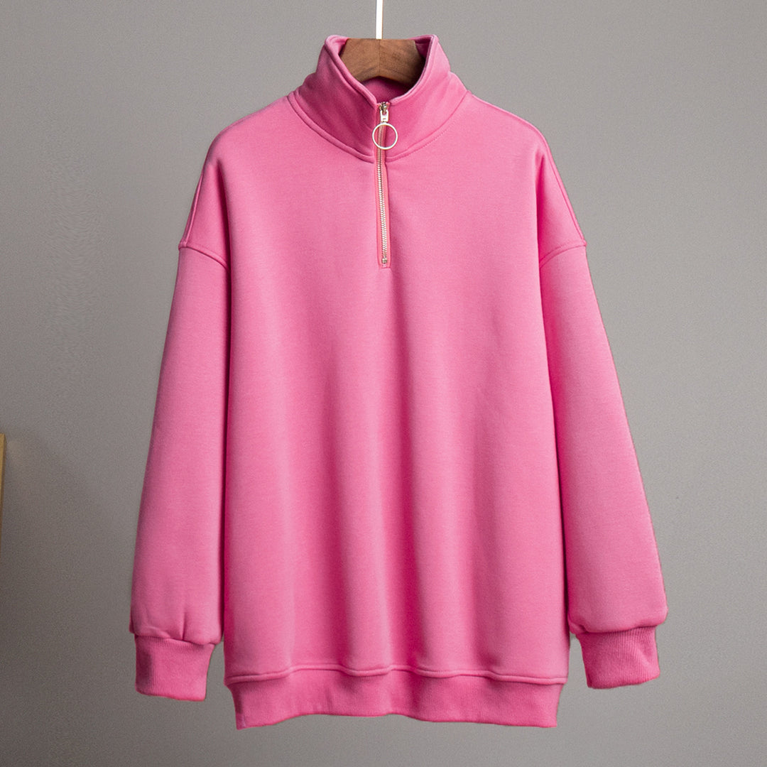 Damen lässiger Pullover mit steigendem Kragen und Reißverschluss R&B