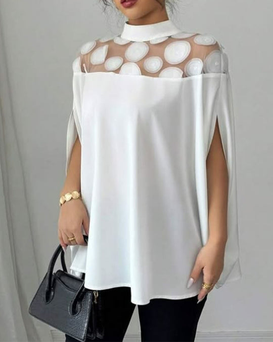 Damen nan weit geschnittene Bluse mit transparentem Rundapplikationseinsatz und Capeärmeln R&B
