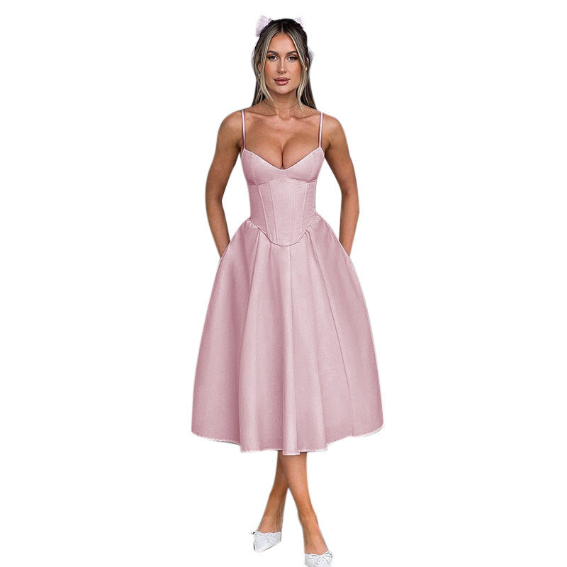 Damen Elegantes Maxikleid mit tailliertem Oberteil und schwingendem Rock EB