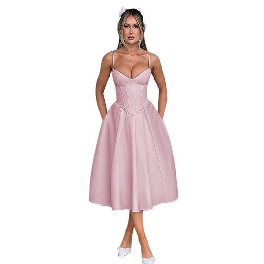 Damen Elegantes Maxikleid mit tailliertem Oberteil und schwingendem Rock R&B