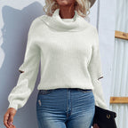 Damen modischer Rollkragenpullover mit strukturierter Optik und luftigen Ärmeln