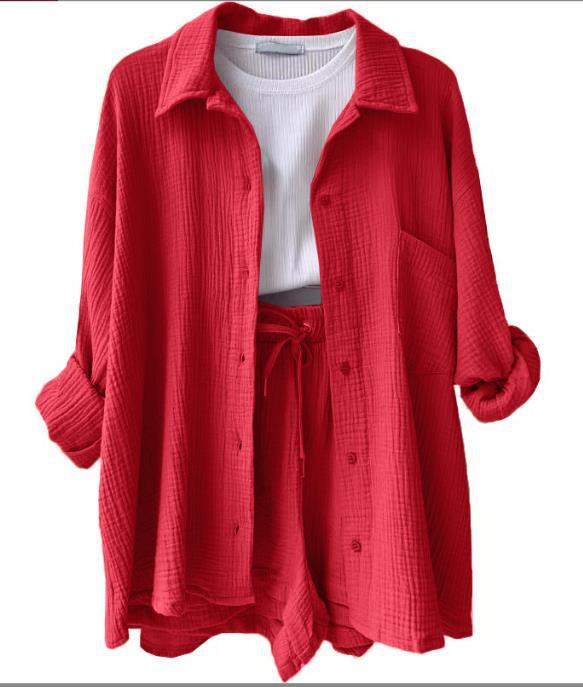 Damen lässiges Oversize-Hemd mit kurzem Schnitt und praktischen Taschen R&B