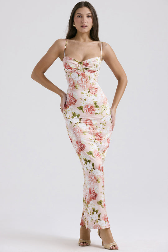 Damen Maxikleid mit floralem Spitzen-Design und schmalen Trägern R&B
