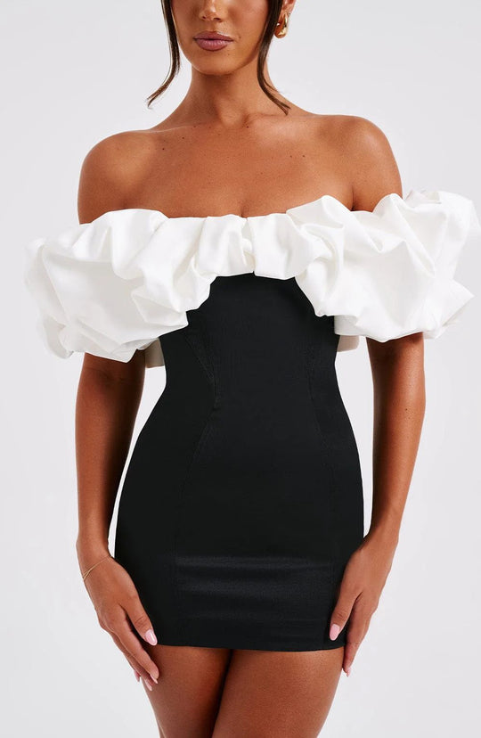 Damen Cocktailkleid mit voluminösen Rüschenärmeln R&B