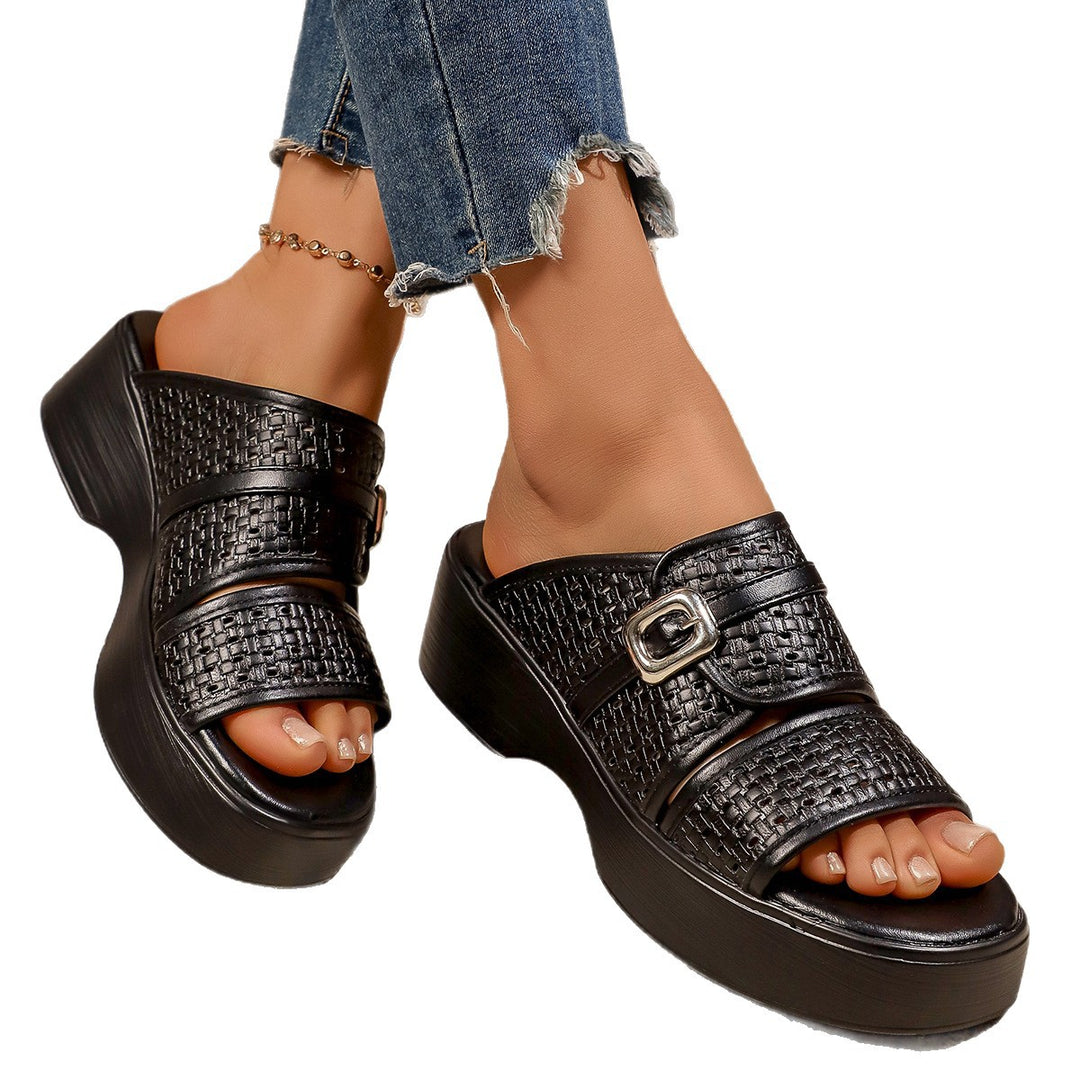 Damen Wedge-Pantoletten mit geflochtenem Design und komfortablem Schnallenverschluss R&B