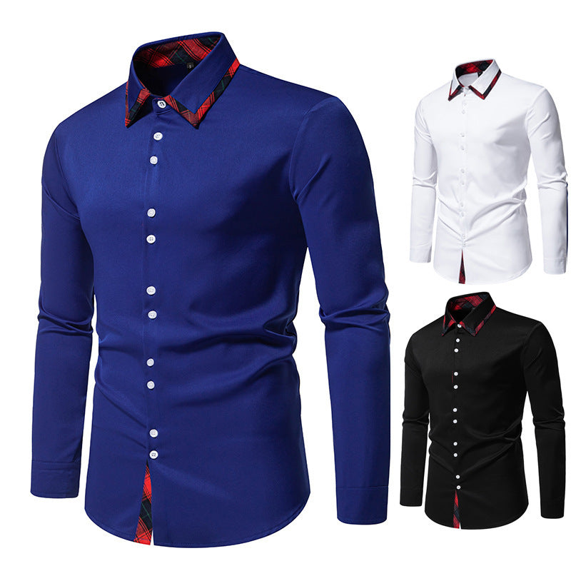 Herren elegantes Langarmhemd mit kreativem Kragen und kontrastierenden Details R&B