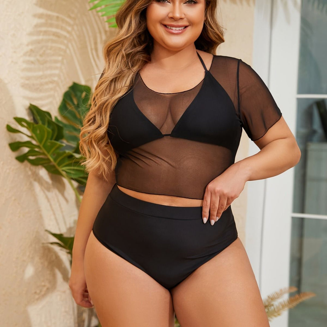 Damen Bikini-Oberteil mit transparentem Overlay und figurbetontem Unterteil R&B