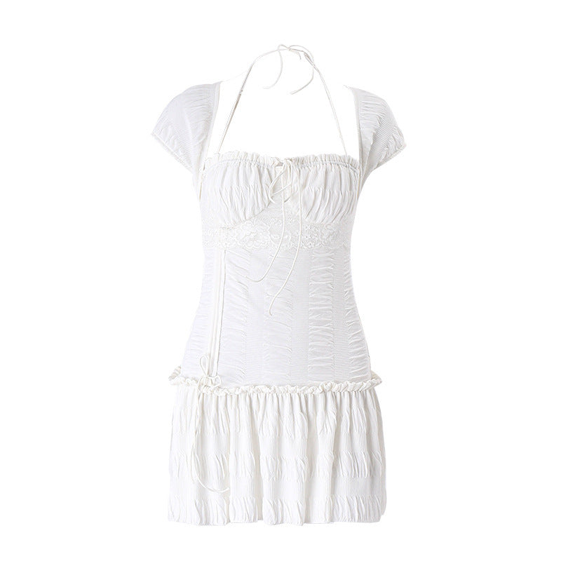Damen Kurzarm Minikleid mit Rüschendetails und tailliertem Schnitt R&B