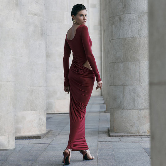 Damen figurbetontes Maxikleid mit innovativem Drapierungselement R&B