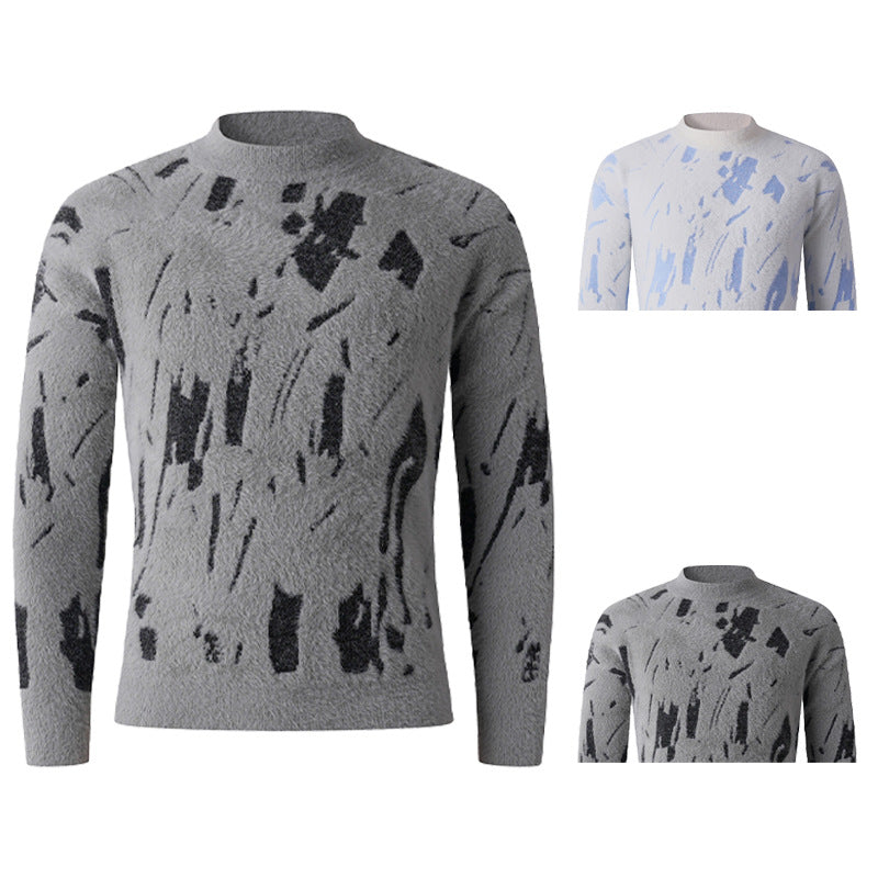Damen modischer Stehkragenpullover mit einzigartigem Strukturdesign und grafischen Akzenten