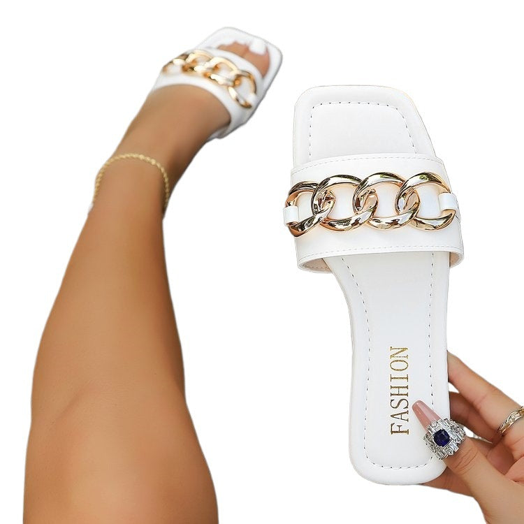 Damen Offene Mules mit dekorativem Ketten-Design R&B