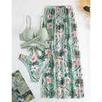 Damen Bikini-Set mit verspieltem Wickelrock und modischen Blumenmustern