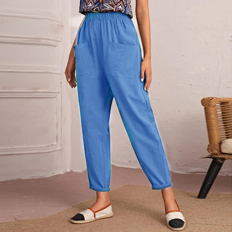 Damen Trendige Leinenhose mit elastischem Bund und praktischen Taschen R&B