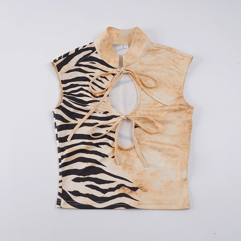 Damen Figurbetontes Kurzarm-Oberteil mit Halterneck und asymmetrischem Design R&B
