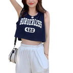 Damen lässiges Crop-Top mit kreativem Schriftzug und bequemen Materialien