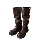 Damen Overknee-Stiefel mit elastischem Falten-Design und robustem Blockabsatz