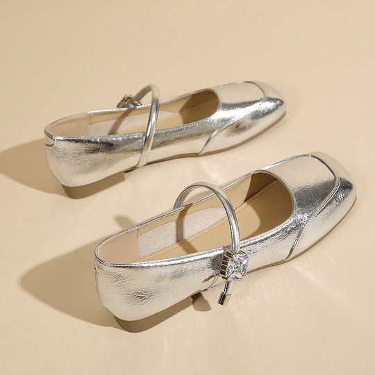Damen Ballerinas mit dekorativem Riemen und glänzendem Finish R&B