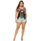 Damen gehäkeltes Crop-Top mit buntem Fransen-Design R&B