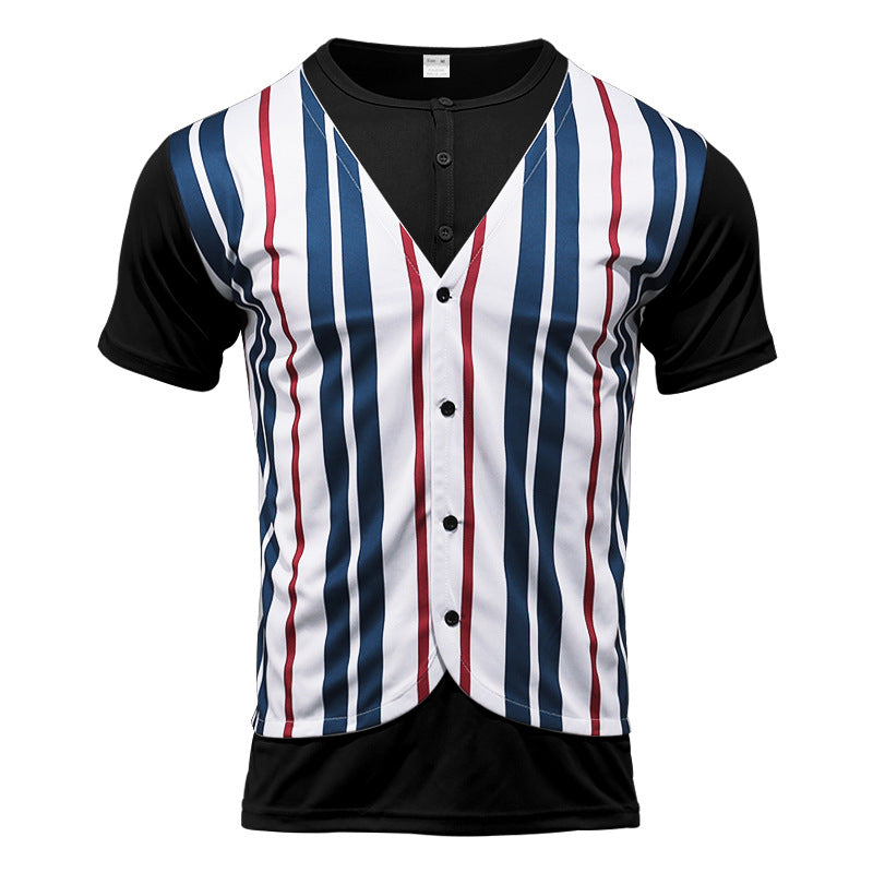 Herren Kurzarm-Henley-Shirt mit gestreiftem Design und modernem Schnitt R&B