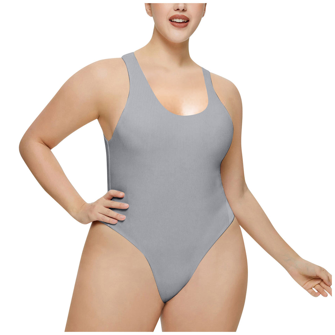 Damen Hochgeschnittenes Rib-Badeanzug R&B