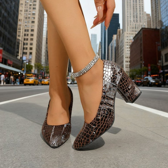 Damen Elegante Pumps mit modischem Kroko-Prägung R&B