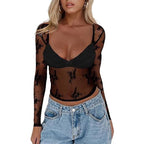 Damen Transparente Spitzenbluse mit eleganten Details R&B