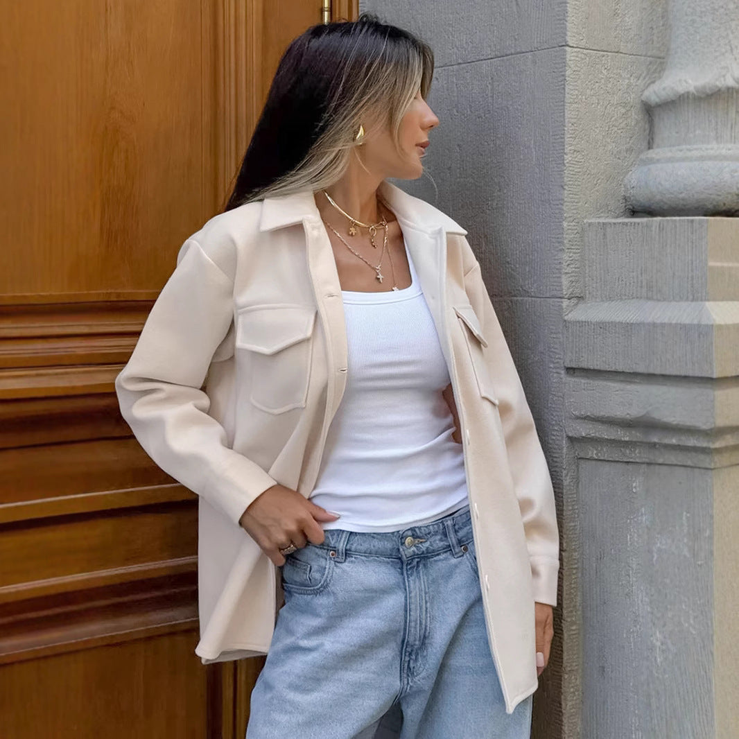 Damen Oversized Hemdblousenjacke mit praktischen Taschen und modernem Schnitt R&B