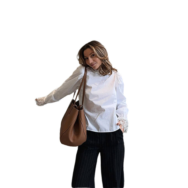 Damen Bluse mit eleganten Spitzenakzenten und Puffärmeln R&B