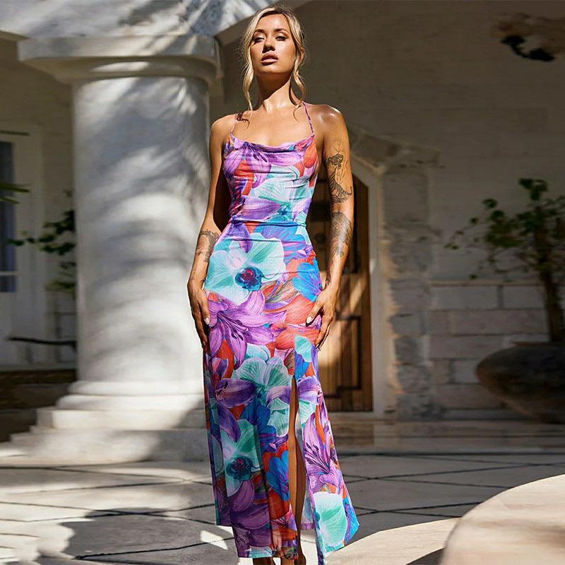 Damen Maxikleid mit floralem Muster und elegantem Schlitz EB