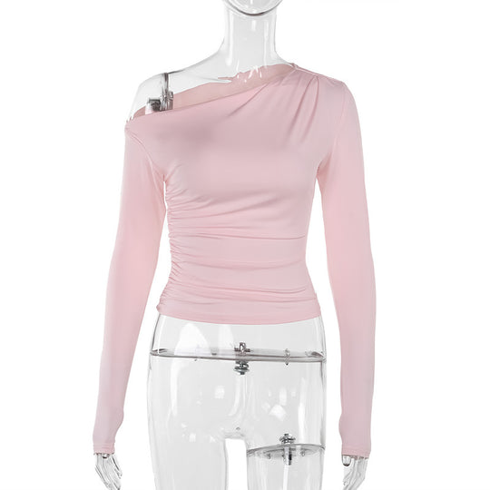 Damen Langarm-Crop-Top mit asymmetrischem Ausschnitt und Raffung R&B