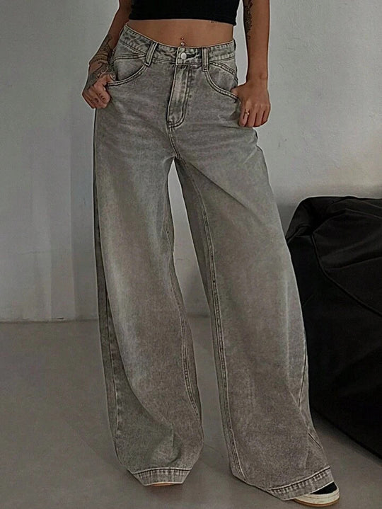 Damen Weit geschnittene High-Waist Jeans mit lässigem Style R&B