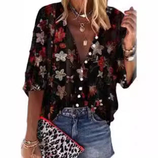 Damen Transparente Bluse mit floralen Stickereien und übergroßem Schnitt R&B