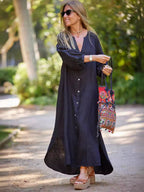 Damen Maxikleid mit Knöpfen und eleganten Ärmeln R&B
