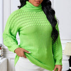 Damen Lockere Strickpullover mit hohem Kragen und ausgefallenem Zopfmuster R&B