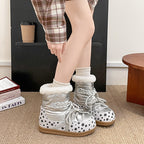 Damen Kuschelige Winterstiefel mit modischem Polka-Dot Design und weichem Kunstfellkragen R&B