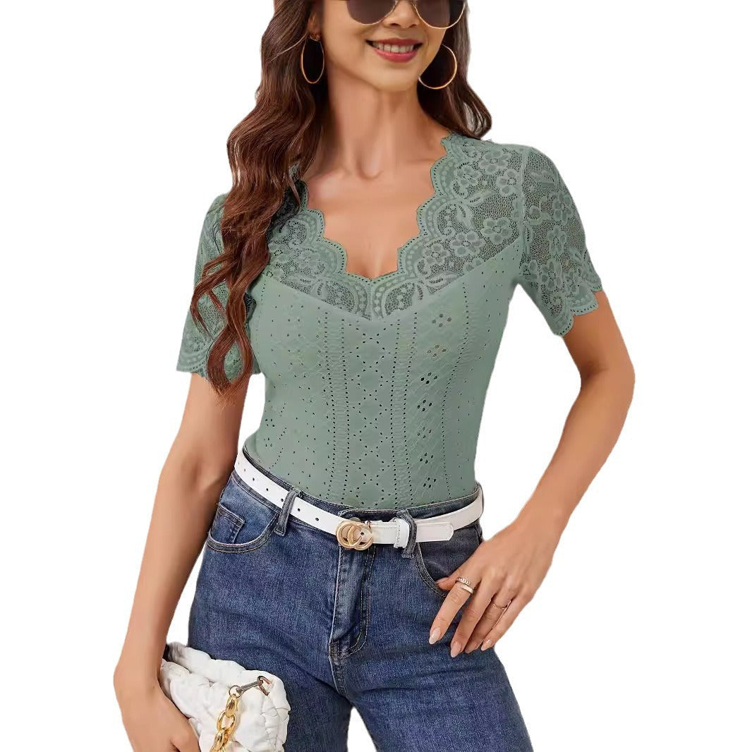 Damen Spitzen Bluse mit romantischen Details R&B