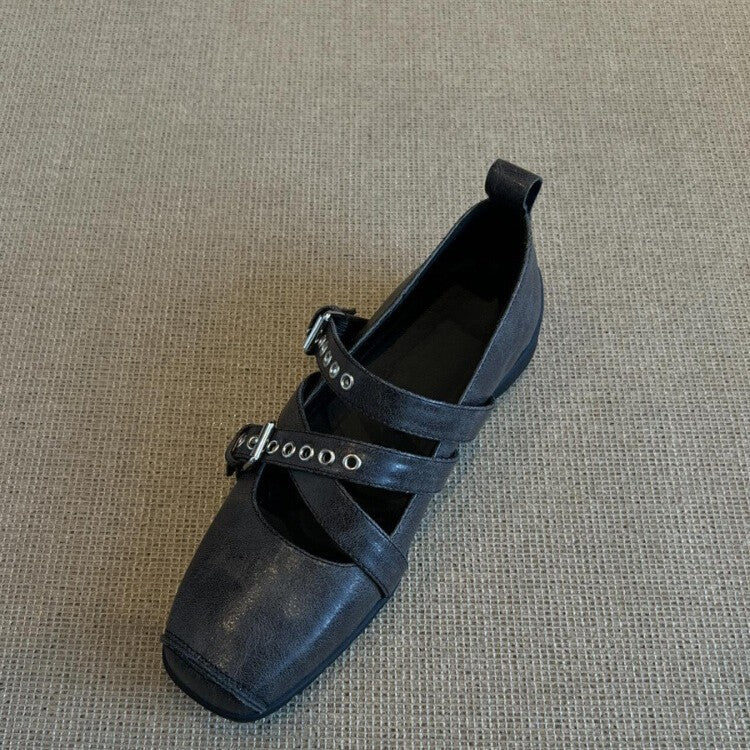 Damen Ballerinas mit dekorativen Riemen und modischen Schnallen R&B