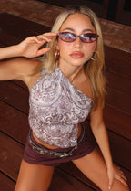 Damen asymmetrisches Top mit elegantem Paisleymuster R&B