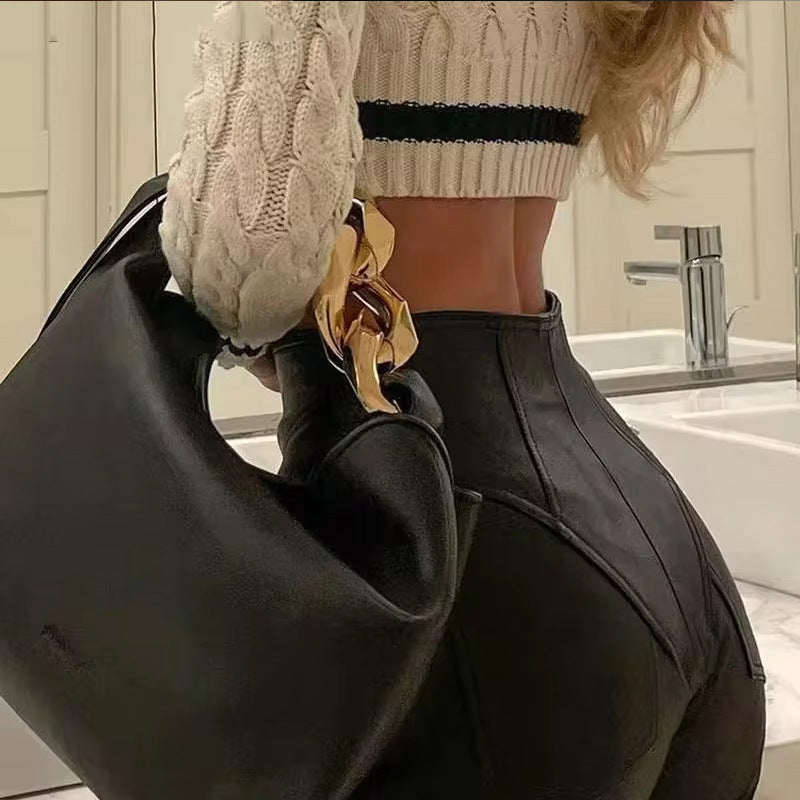 Damen hochgeschnittene Kunstlederhose