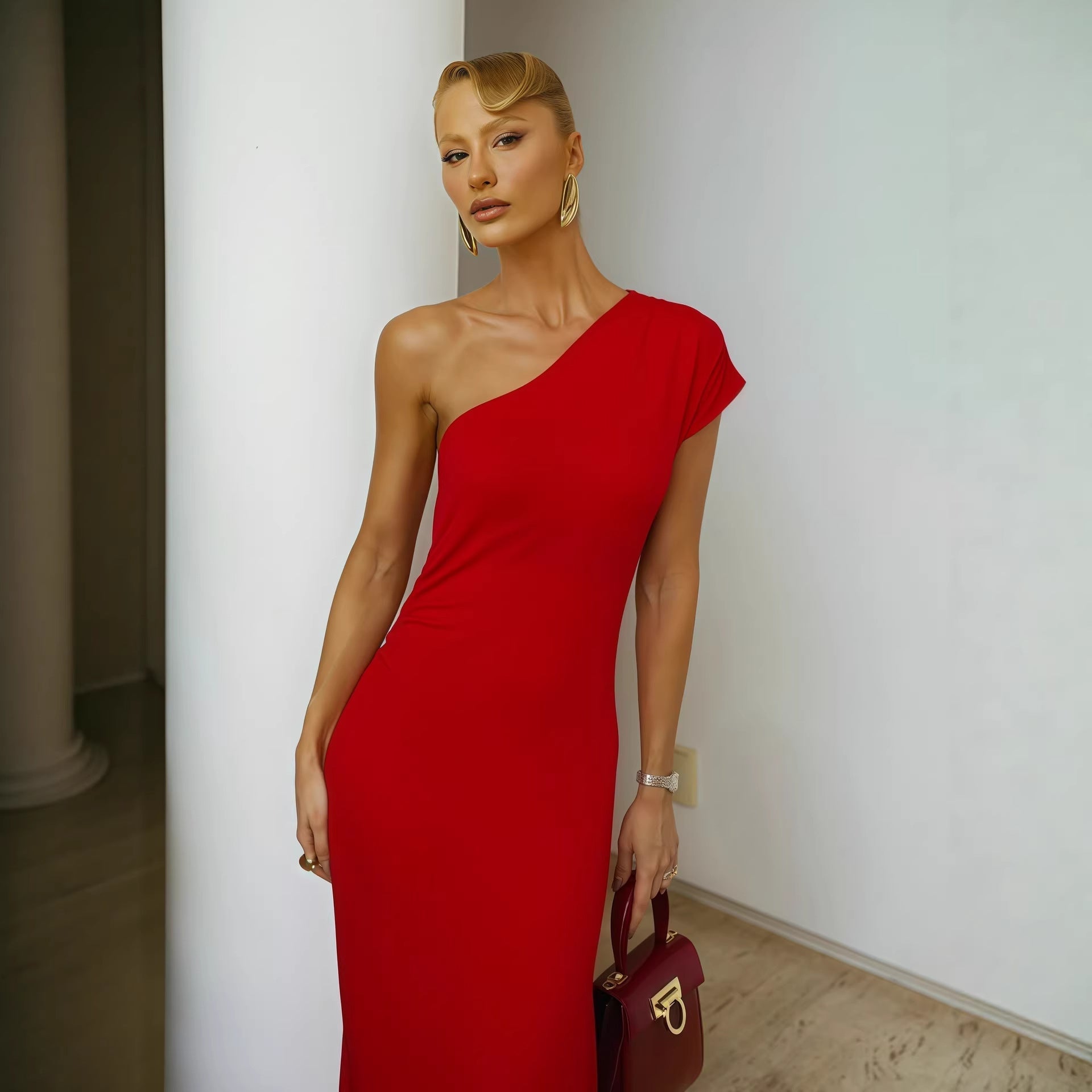 Damen Elegantes ärmelloses Wickelkleid mit asymmetrischem Schnitt R&B