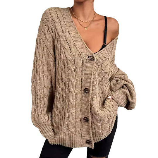 Damen Strickjacke mit hochwertiger Zopfmuster-Optik und praktischen Knopfdetails R&B