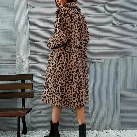 Damen Leoparden-Muster Kunstfellmantel R&B