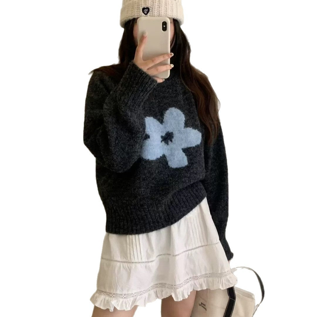 Damen Pullover mit floralem Design und hochflorigem Material R&B