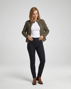 Damen kurze Velourslederjacke mit markanten Teilungsnähten hohem Stehkragen und Zweiwege-Reißverschluss R&B