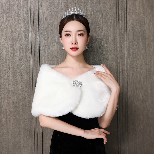 Damen eleganter und luxuriöser Umhang aus Kunstpelz R&B