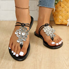 Damen Glitzernde Zehentrenner-Sandalen mit dekorativem Strass-Ausschnitt R&B